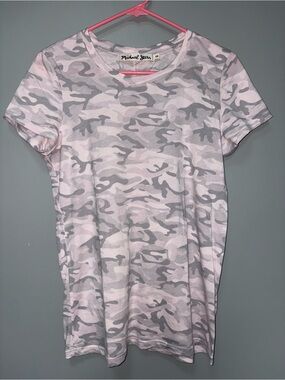 Michael Stars Pale Pink & Gray Camo Stretch Short Sleeve Tee Cotton Size OS